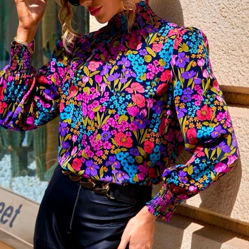 COPY - New floral print long sleeve mock neck top